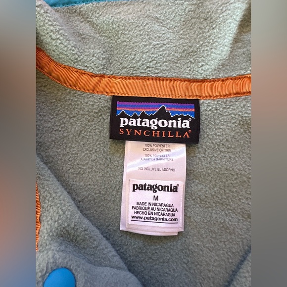 Patagonia Women's Retro Synchilla Snap-T Fleece Pullover Green Blue Size Medium - Picture 4 of 6